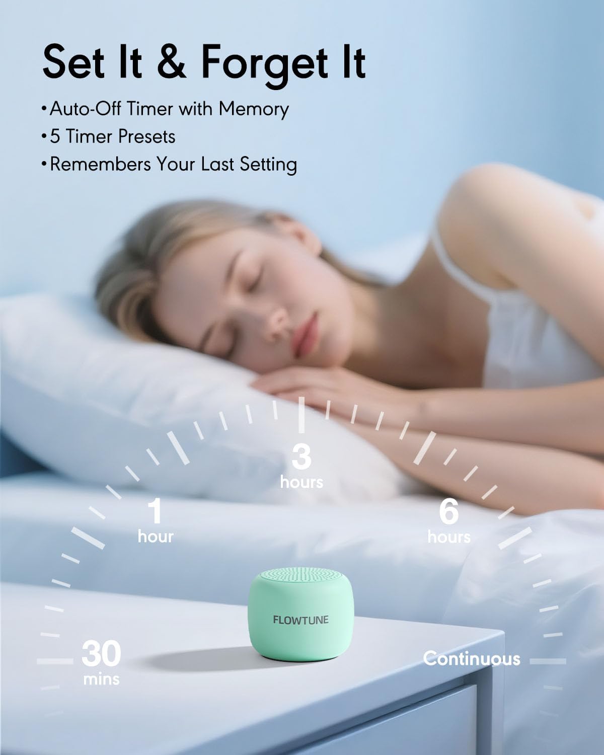 FLOWTUNE Sound Machine White Noise Machine for Baby Adults, 18 Non-looping Sounds, Timer, Memory Function, Portable Sleep Sound Therapy Gift (White)