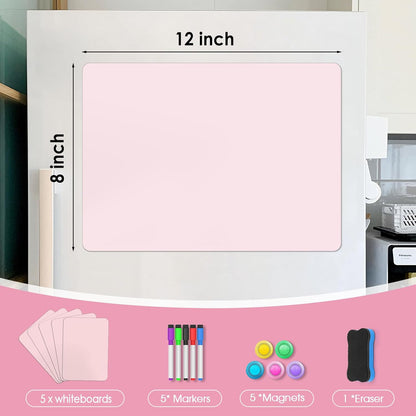MaxGear Magnetic Whiteboard for Fridge 12x8 White 5 Pack | Strong Magnet, Dry Erase, Reusable, Easy Clean, Stain Resistant, Meal Planner, Grocery List, Family Notes, Kitchen Organizer