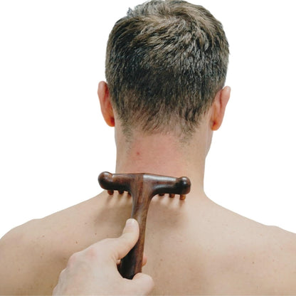 Wooden Back Gua Sha Sandalwood Meridian Massage Rake | Lymphatic Drainage, Neck Scalp Full Body Muscle Pain Relief, Long Handle Scraping Tool