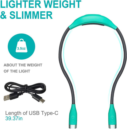 Neck Reading Light, Book Light for Reading in Bed, LED Reading Light with 3 Colors, 3 Brightness Levels, USB Rechargeable Hands Free Reading Lamp for Reader Knitting Camping Repairing Green
