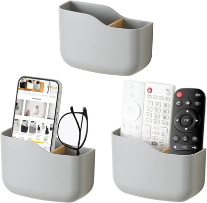 SUNFICON Adhesive Remote Control Holder Wall Mount Media Player Controller Holder Universal TV Remote Organizer Caddy Box Tray Easy Phone Charging Home Office Desk Nightstand White
