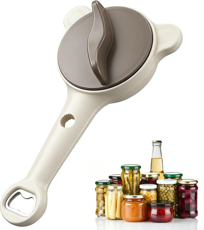 Jar Opener for Seniors& Weak Hands, 4-in-1 Non-Slip Bottle Opener | For weak hands & arthritis. Opens jars, twist-off caps, beer bottles & sauce pouches. Ergonomic, compact kitchen helper.
