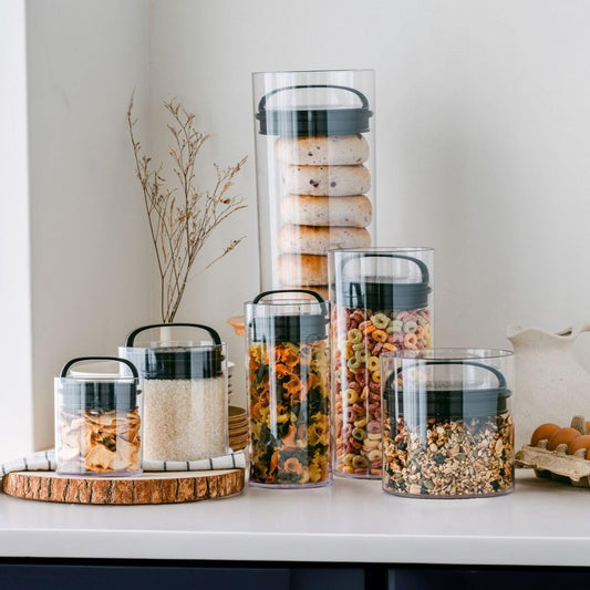 Prepara Evak Fresh Saver Airtight Plastic Container, Small (4” x 3.75”, 1.8 Cups), BPA-Free Food Storage Canister Vacuum Sealed Lid Handle, Odor Resistant, Ideal for Coffee Beans & Dry Goods | Shatterproof BPA-Free Airless Food Storage Canister, Odor