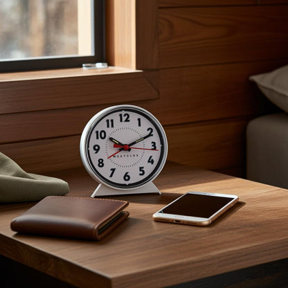Westclox Keywound Analog Alarm Clock, Loud Bell Alarm, Manual Wind Up, No Batteries or Electricity Required (White, 4.5" x 4.25")