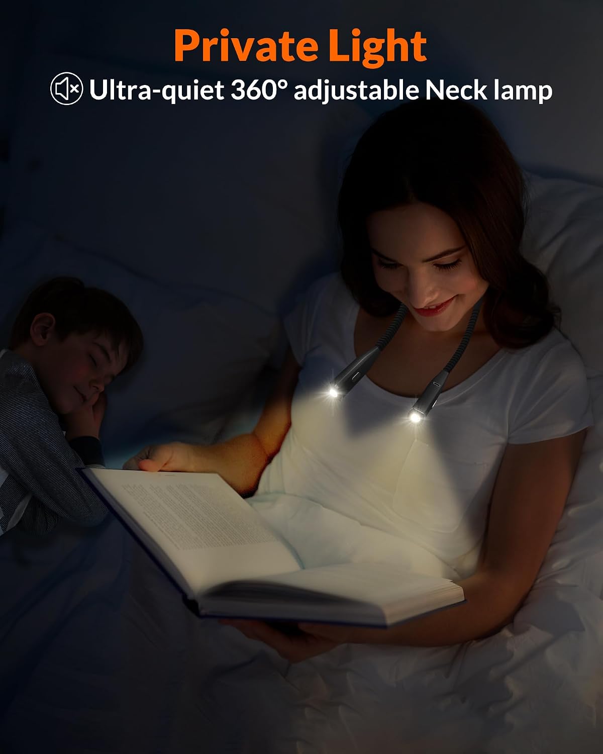 LEPOWER Reading Neck Light, 3-Color & 5-Brightness, Book Light for Reading in Bed, Rechargeable Lamp with Comfortable Silicone Arm, Eye-Caring Neck Lamp for Reading, Knitting, Crafting