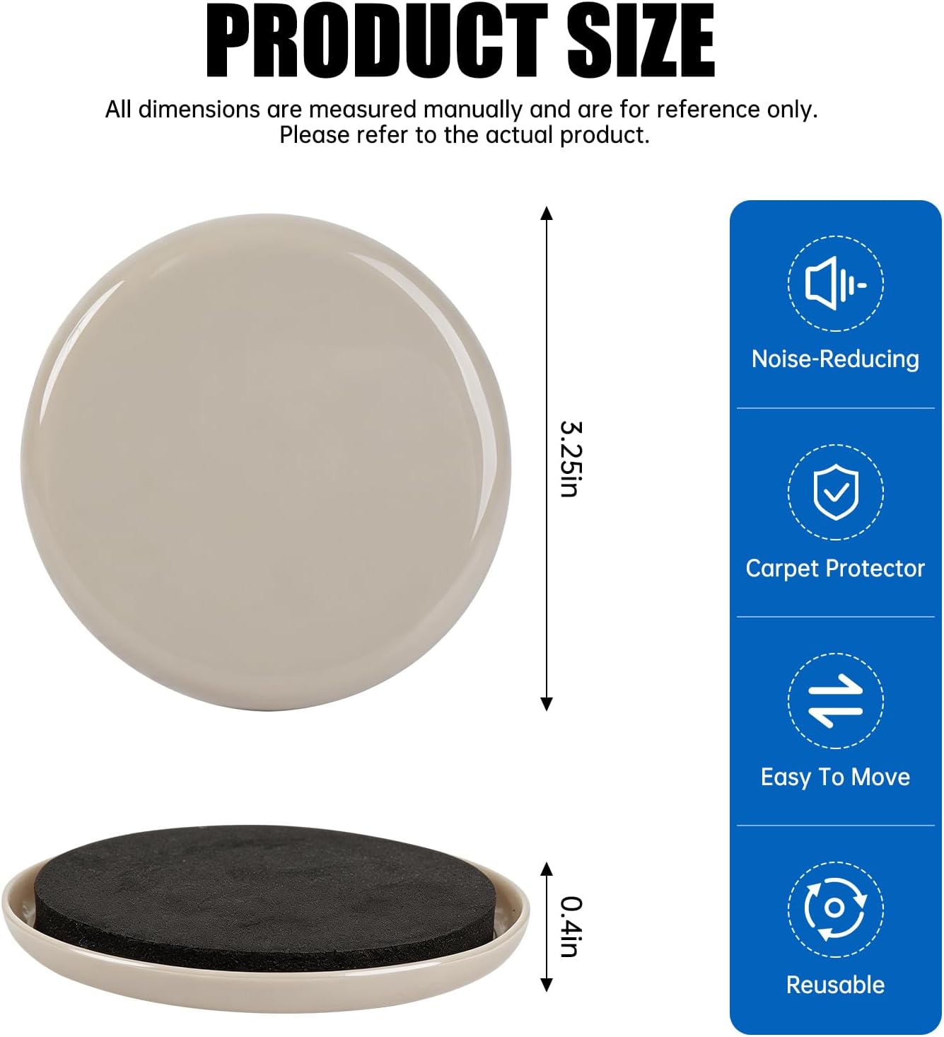 Furniture Sliders 8pcs 3 1/2 inch - Heavy Duty Reusable Round Sliders for Moving Furniture on Carpet, Easily Move Couches/Beds/Armoires/Chair/Table/Cabinet