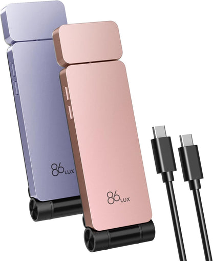 86lux Reading Light, Rechargeable Book Light for Reading in Bed, Ultralight Clip-on LED Bookmark Lamp with 3 Amber Colors & Stepless Dimming for Night Reading for Book Lovers, Kids, Pink Brown&Purple