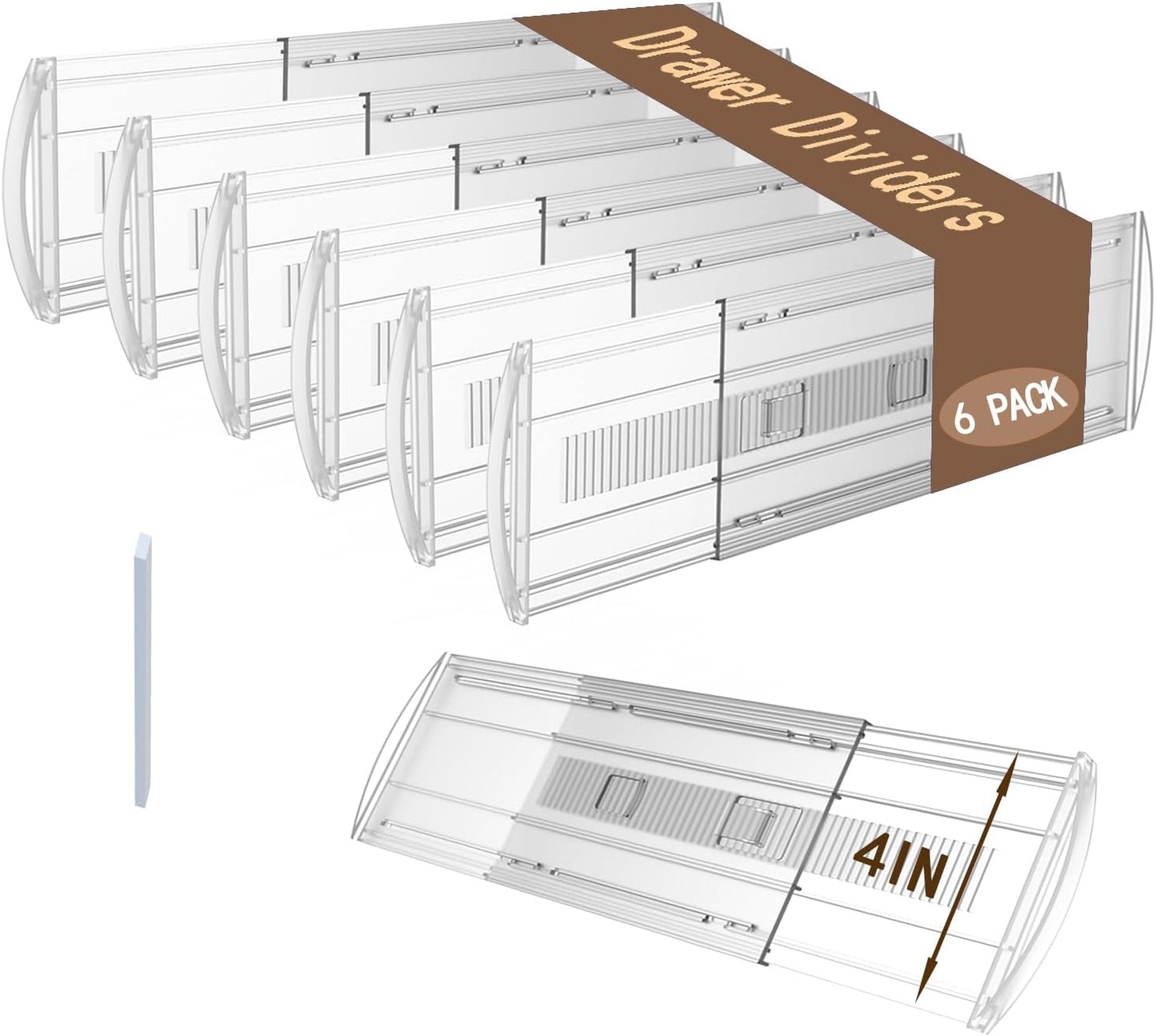4 Pack Adjustable Drawer Dividers for Clothes,5" High Expandable From 13-21" Clear Drawer Organizers, PC Plastic Separators for Dresser/Bedroom/Bathroom/Kitchen/Office Storage