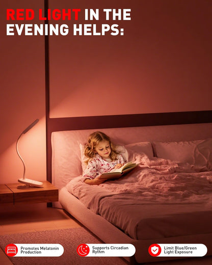 long-stars Red Light Reading Lamp for Sleep, Book Light for Bed Reading with 625nm Blue-Free Night Light, 2 Color Mode & Timer, 2000mah Rechargeable Clip on Lamp for Headboard, Desk, Studying