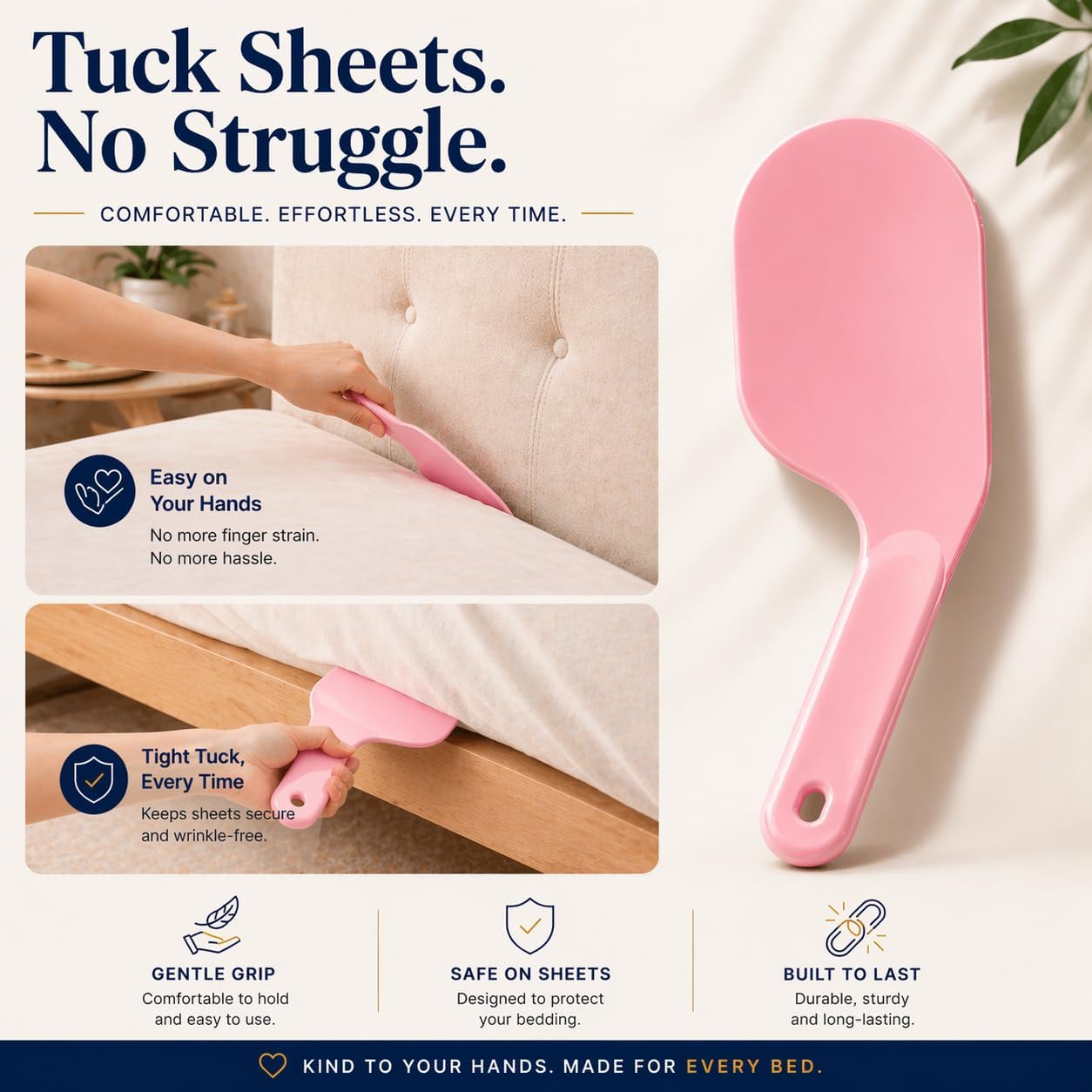 Bed Sheet Holders for Corners — 4-Pack Lock Fitted Sheet Holder Set with Sheet Straps & Easy Tucker Tool — Universal Bed Sheet Clips for All Mattress Sizes, Non-Slip ABS, White