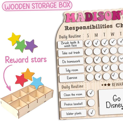 TinyKidz Wooden Daily Routine Chart 11x15, Schedule Board for Kids, Wooden Chore Chart for Kids, Responsibilities Chart for Toddlers, Morning Bedtime Routine for Toddlers
