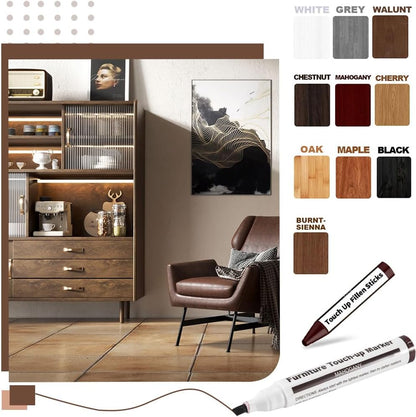 Furniture Repair Kit Wood Markers - 13 Markers & Wax Sticks with Sharpener | Fix Wood Scratches & Stains, Touch-up Kit for Floors, Tables, Desks, Bedposts, Fit for All Furniture Surface Repairs Cover Up