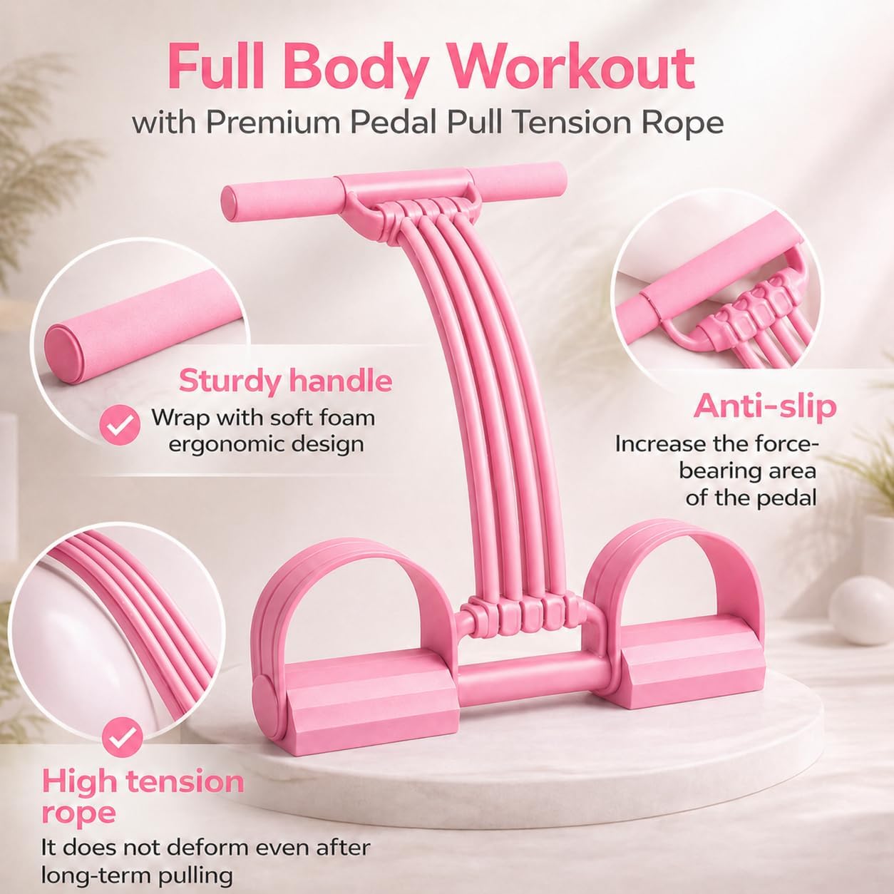 2026 NEW Pedal Resistance Band with Handle,8 Tube Detachable Elastic 3-in-1 Multifunctional Foot Pedal Resistance Assistance Expander for Foot Pedal Pull, Back Stretch & Chest Expand