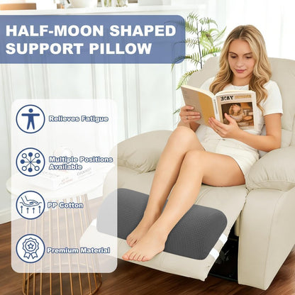 Half Moon Bolster Pillow with Straps, Knee Pillow for Back Sleeping, Under Knee Pillow for Sleeping, Relieves Pain in Legs and Knees, Machine Washable Cover, 24" X 10" X 4", Grey