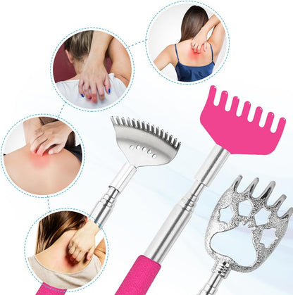 Yeipis 3 Pack Different Back Scratcher Metal Portable Telescoping with Rubber Handles, Extendable Back Massager Tool with Beautiful Box, Stocking Stuffers for Men Women Christmas Presents(Black)