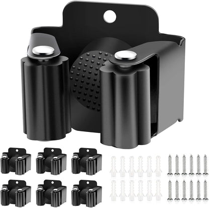 Verdenu 10 Pack Broom Holder Wall Mount, Mop Holder Wall Mounted, Stainless Steel Command Broom Holder with Screws, Garden Tool Rack Wall Mount for Kitchen, Home, Bathroom, Garage Storage, Black