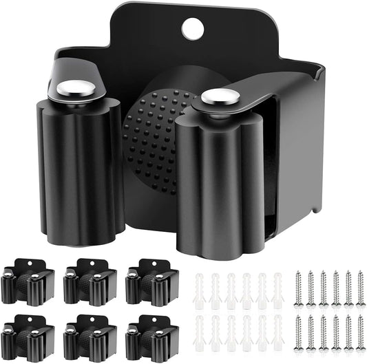 Verdenu 10 Pack Broom Holder Wall Mount, Mop Holder Wall Mounted, Stainless Steel Command Broom Holder with Screws, Garden Tool Rack Wall Mount for Kitchen, Home, Bathroom, Garage Storage, Black