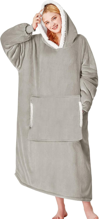 yescool Wearable Blanket Hoodie, Flannel Sherpa Fleece Blanket Sweatshirt for Adults Women Men,One Size Fits All - Colors A