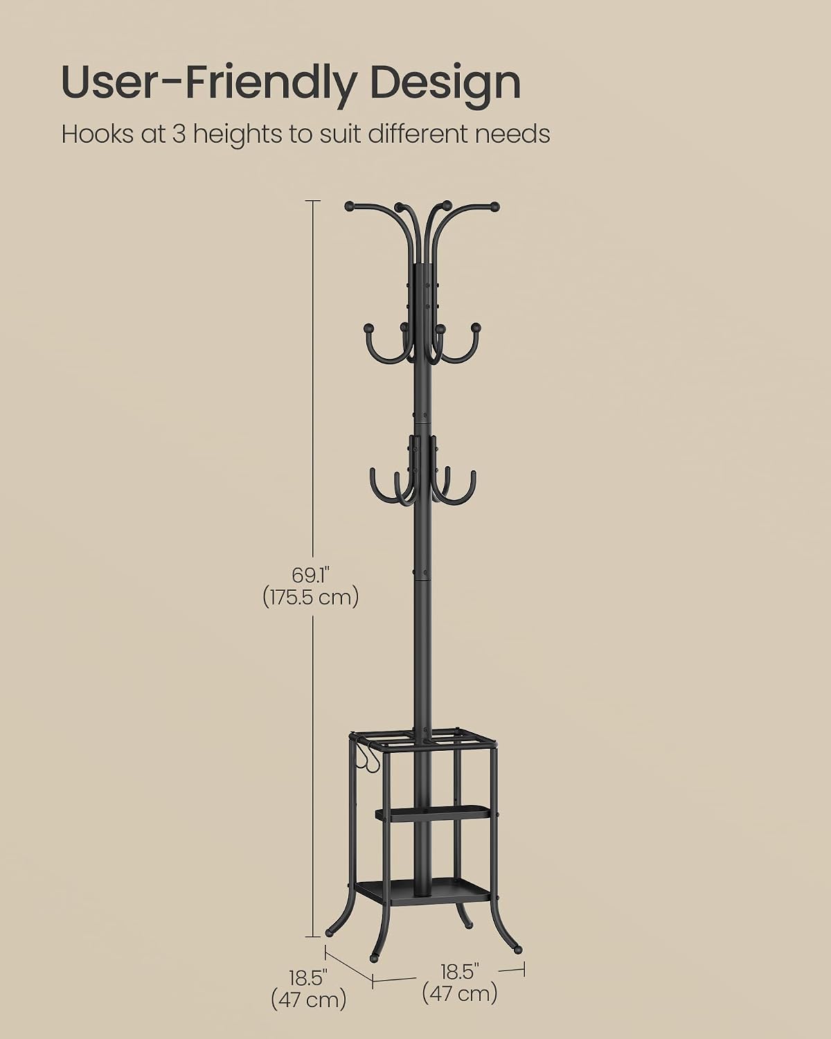 SONGMICS Coat Rack Freestanding Metal Coat Rack Stand with 12 Hooks | Coat Rack with Umbrella Holder