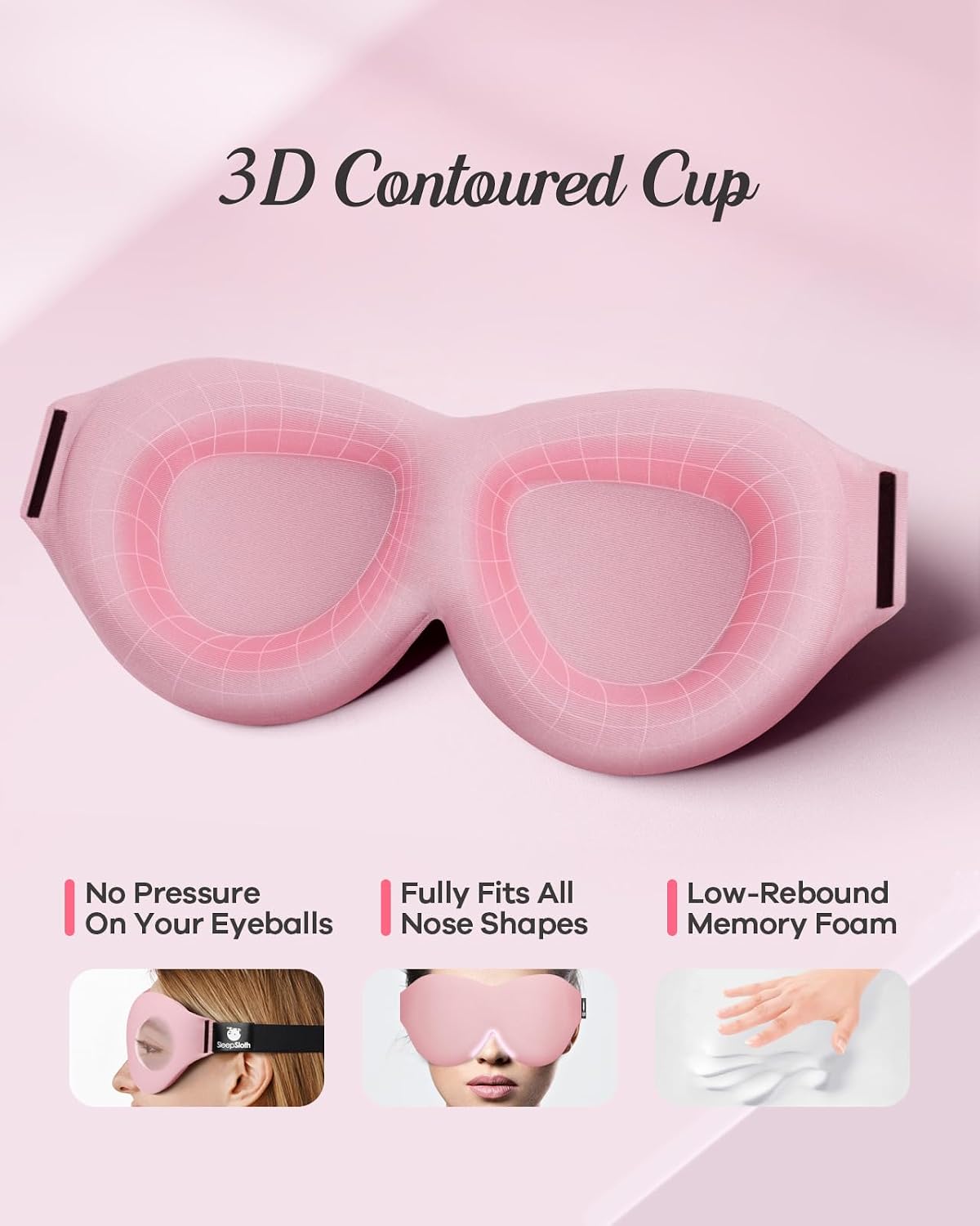Sleep Mask for Side Sleepers, 3D Contoured Eye Mask for Sleeping, Soft Memory Foam Eye Cover with Adjustable Strap, No Pressure on Eyes, Travel Sleep Mask for Men Women, Shift Work & Naps
