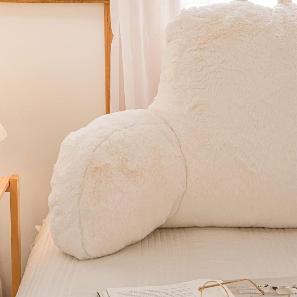 Aimuan Reading Pillow Bed Rest Wedge Adult Backrest Pillow with Arms Sitting in Bed Cushion Incline Rest Sleeping Pillow for Watching TV/Gaming/Relaxing, Ivory