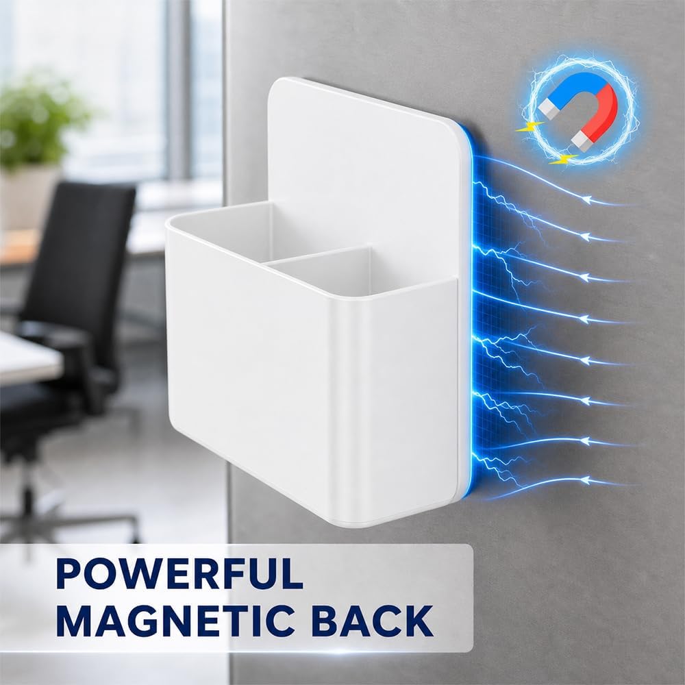 Magnetic Pencil Pen Holder, 2 PCS Magnetic Dry Erase Marker Holder for Whiteboard, Black White Magnet Storage Pencil Cup Case Fridge Organizers Locker Accessories for Office School Teacher Must Haves