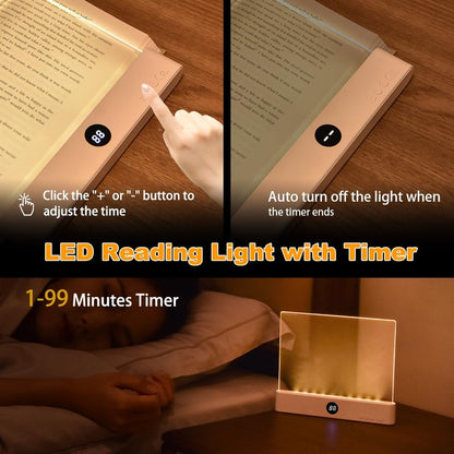 Amber Book Light, Rechargeable Clear LED Flat Reading Light with 3 Colors & Timer, Dimmable Panel Plate Lamp Book Full Page Light for Reading in Bed at Night, Funny Gifts for Readers Book Lovers