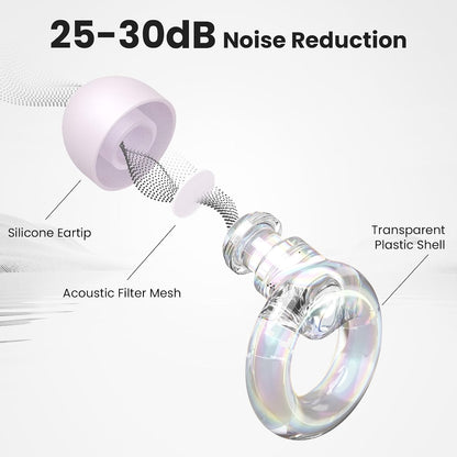 JUSTRVN Ear Plugs for Concert, 2 Pairs of Noise Reduction Earplugs 25dB-30dB with 8 Ear Tips&Carry case,Reusable Hearing Protection earplugs for Sleep,Social,Work,Focus&Noise Sensitivity