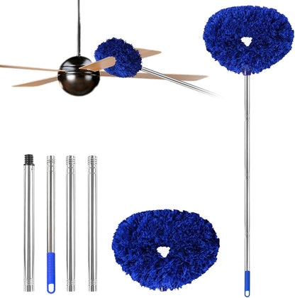 Ceiling Fan Cleaner Duster Reusable Microfiber Ceiling Fan Blade Cleaner Removable Duster with Extension Pole Adjusts 13 to 49.7 Inch for Cleaning Walls Bookshelves Furniture Door Window Top (Blue)