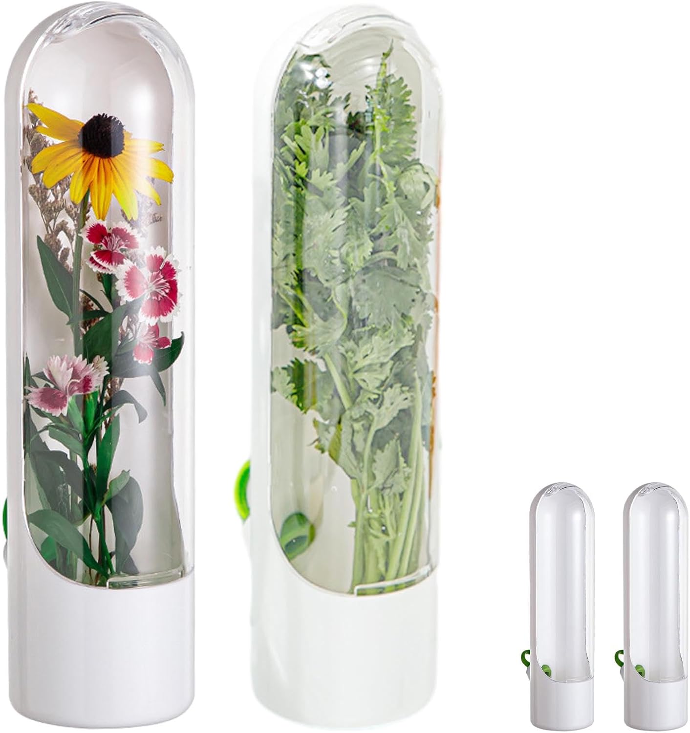 Herb Saver for Refrigerator, 2 Pack Herb Keeper for Cilantro | Upright herb storage pods with water base for cilantro, parsley, basil, mint and other slim fridge door bin herbs