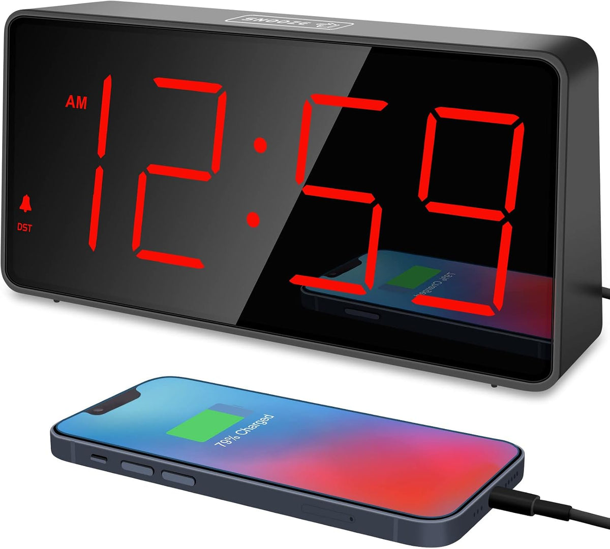 Peakeep Digital Alarm Clock for Bedroom Bedside, Large Display, USB Charger