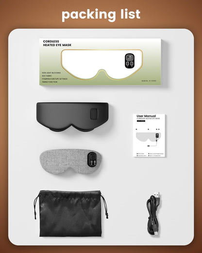Anydance Heated Eye Mask - Cordless Eye Mask for Dry Eyes, Eye Relief, Improved Sleep, Timed Shutdown, 4 Temperature, Washable Eye Heating Pad for Travel, Removable for Cleaning