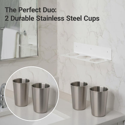 Hair Tool Organizer Wall Mount, Stainless Steel Hair Tool Holder with 2 Heat-Resistant Cups, Curling Iron Holder for Vanity, Hot Tools Organizer with PVC Ring,Hair Dryer Holder for Bathroom, BANJEKT