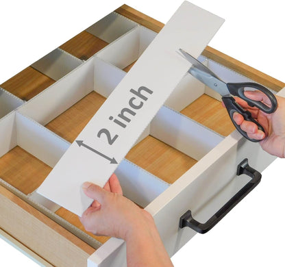 Customizable Grid Drawer Dividers, Cut to Fit Organizer | 8 PACK, Adjustable drawer dividers for any size drawer. Custom DIY grid organizer for kitchen, bathroom, desk, and more.