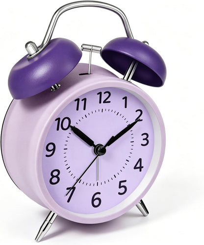 4.5" Analog Alarm Clock for Heavy Sleepers, Loud Battery Operated Alarm Clocks with Light, Metal Silent Desk Clock for Bedrooms, Retro Bedside Clocks for Kids Girls Women Mother Seniors, Pink