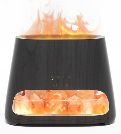 SALKING 2-in-1 Ultrasonic Essential Oil Diffuser & Himalayan Salt Lamp, Aromatherapy Diffuser Cool Mist Humidifier with Auto Off Function, 100% Pure Himalayan Pink Salt Rock, 150ml (Wooden Grain)