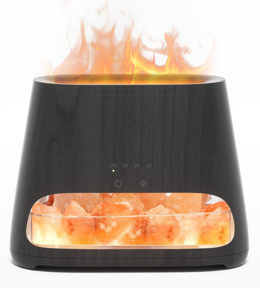 SALKING 2-in-1 Ultrasonic Essential Oil Diffuser & Himalayan Salt Lamp, Aromatherapy Diffuser Cool Mist Humidifier with Auto Off Function, 100% Pure Himalayan Pink Salt Rock, 150ml (Wooden Grain)
