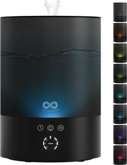 Everlasting Comfort 2.5L Top Fill Humidifier for Bedroom – 28dB Ultra-Quiet, Easy to Fill & Clean, 24HR Runtime, Night Light, Timer, Ultrasonic Cool Mist, Auto Shut-Off for Indoor Use