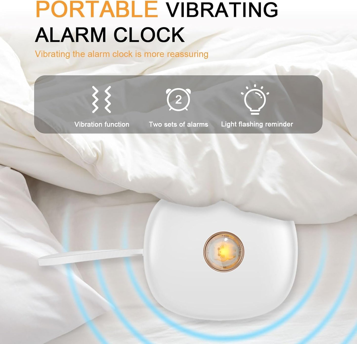 Vibration Alarm Clock, Under Pillow Battery Operated Vibrating Bed Shaker with 2 Alarms, Quiet Bed Shaker Alarm Clock with LED Display 3-Level Vibrating Digital Clock with Backlight Travel Alarm Clock