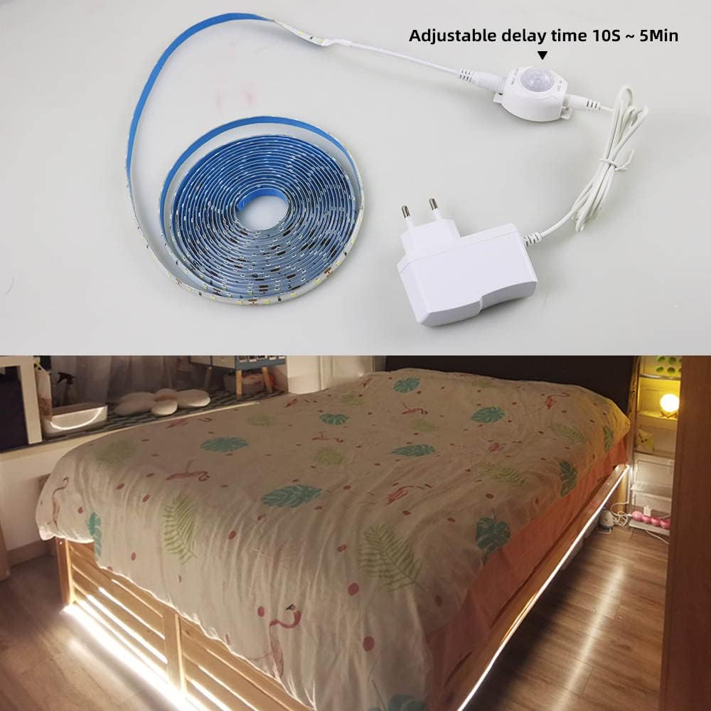 16.4ft (5m) Motion Activated LED Strip Lights, Warm White 12v Plug-in LED Rope Lights Waterproof for Under Cabinet,Kitchen,Stair