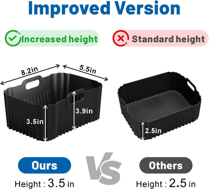 Silicone Air Fryer Liners for Ninja Foodi Dual DZ550 & DZ401 & DZ302 10Qt | Reusable Airfryer Silicone Pot Rectangle, Upgraded High Wall Baking Basket Insert, Dishwasher Safe, BPA-Free