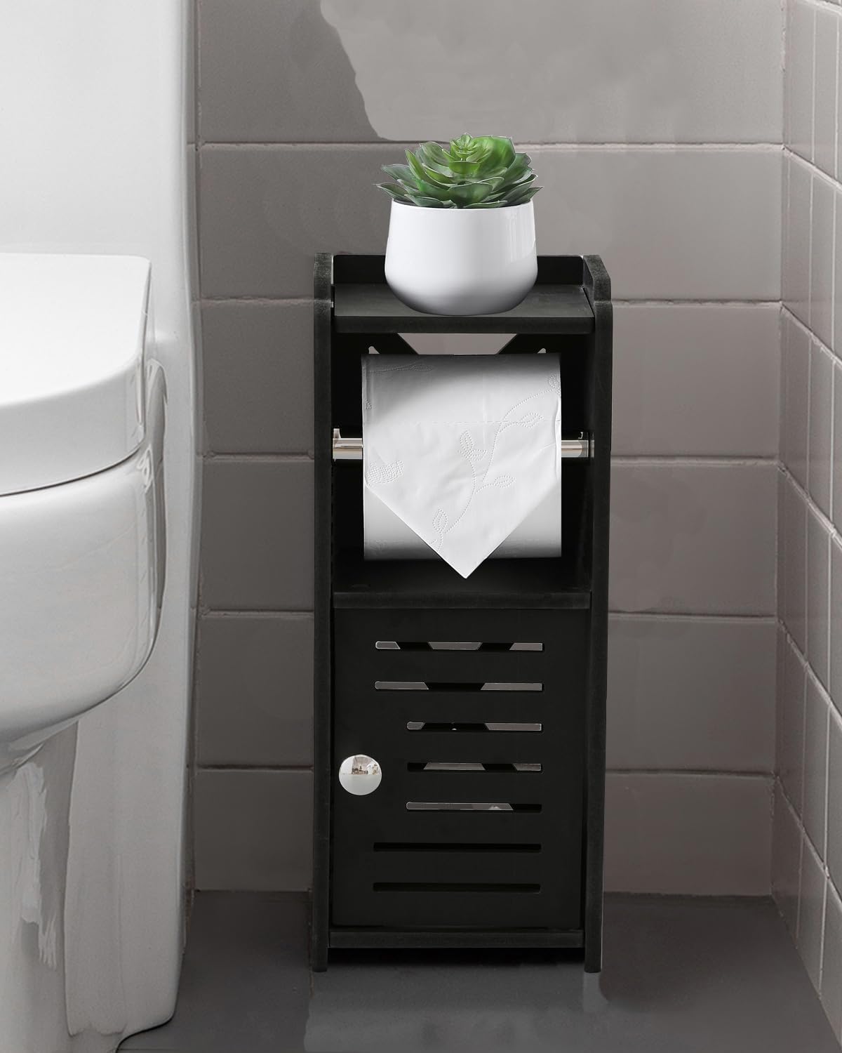 AOJEZOR Toilet Paper Holder Stand: Small Space Bathroom Storage for Renters
