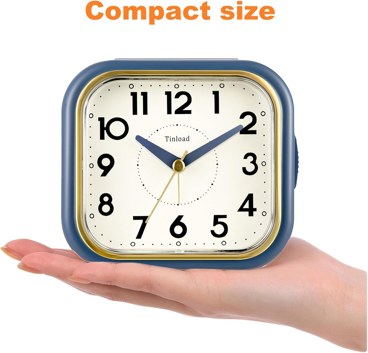 Tinload 4.3" Vintage Retro Analog Alarm Clock, Super Silent Non Ticking Clock with Manual Light, Snooze, Battery Operated, Simply Design, for Living Room, Bedroom, Bedside, Desk(Blue-V2)