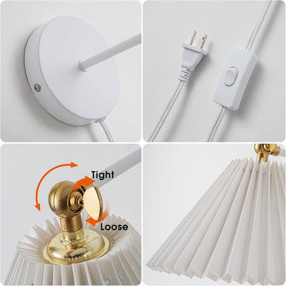 Wall Sconces Plug in, Swing Arm Wall Lamp with Power Cord, White Plug in Wall Lighting Fixtures Set of Two, Bedside Wall Mounted Reading Lamp with Switch, for Bedside Bedroom Hallway