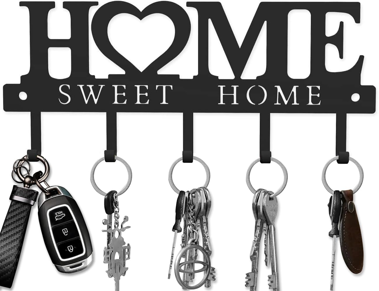 Key Holder Hooks Organizer Shelf Hanger Rack Wall Mounted Sweet Home Metal Decor Stylish and Practical for Entryway Front Door Kitchen Hallway Garage Mudroom Office Hardware Included Black