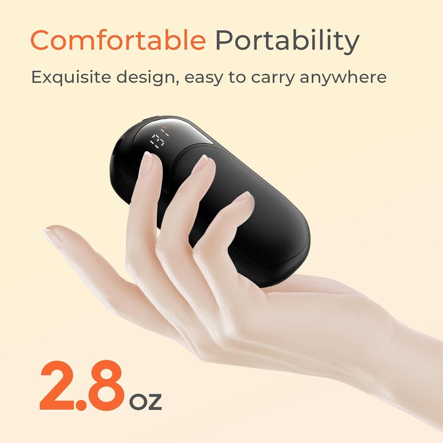 Electric Hand Warmers Rechargeable, 104–131°F with Temp & Battery Display, 3 Heat Levels, Fast Heating, Smart Temp Control, Pocket-Size, Fits in Gloves, Gifts for Women & Men