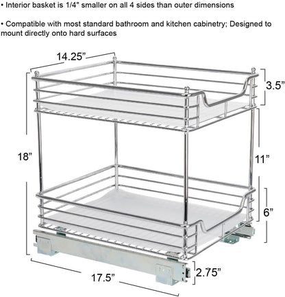 Household Essentials Glidez Multipurpose Chrome-Plated Steel Pull-Out/Slide-Out Storage Organizer for Cookware and Bakeware - 2-Tier Design - Fits Standard Size Cabinet or Shelf, Chrome