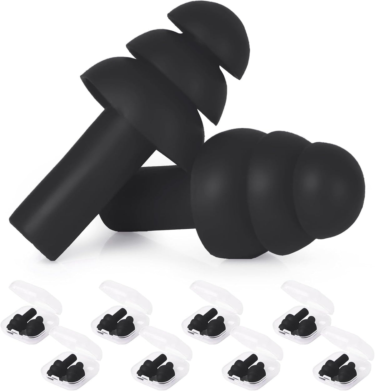 24 Pairs Black Ear Plugs Bulk NRR 29dB Reusable Silicone Ear Plugs with Plastic Cases Soft Foam Plug for Sleeping Noise Cancelling Concerts Shooting Swimming Noise Reduction
