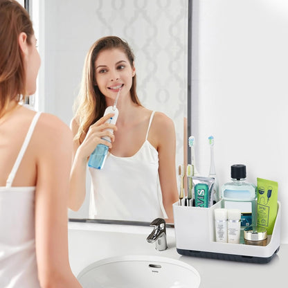 Toothbrush Holders for Bathroom Counter Organizer and Storage (White) | Easy To Clean, Drainage, Non-Slip, Detachable, Kids Electric Toothbrush and Toothpaste Holder for Bathroom