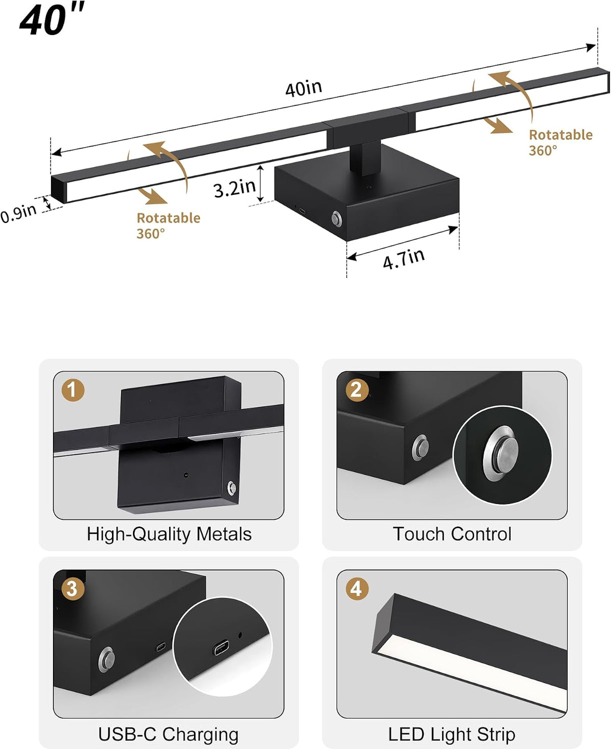 Rayogale Black Battery Operated Wall Sconce with Remote Control 8000mAh